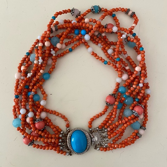 Colorful Orange Marble Beaded Necklace - Picture 1 of 4